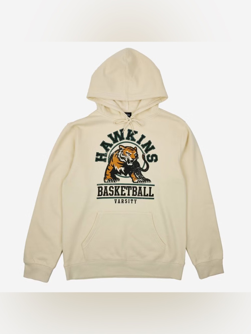 Stranger Things Hawkins Tigers Pullover Hoodie Sweatshirt, Cream, Men’s XXL, NWT